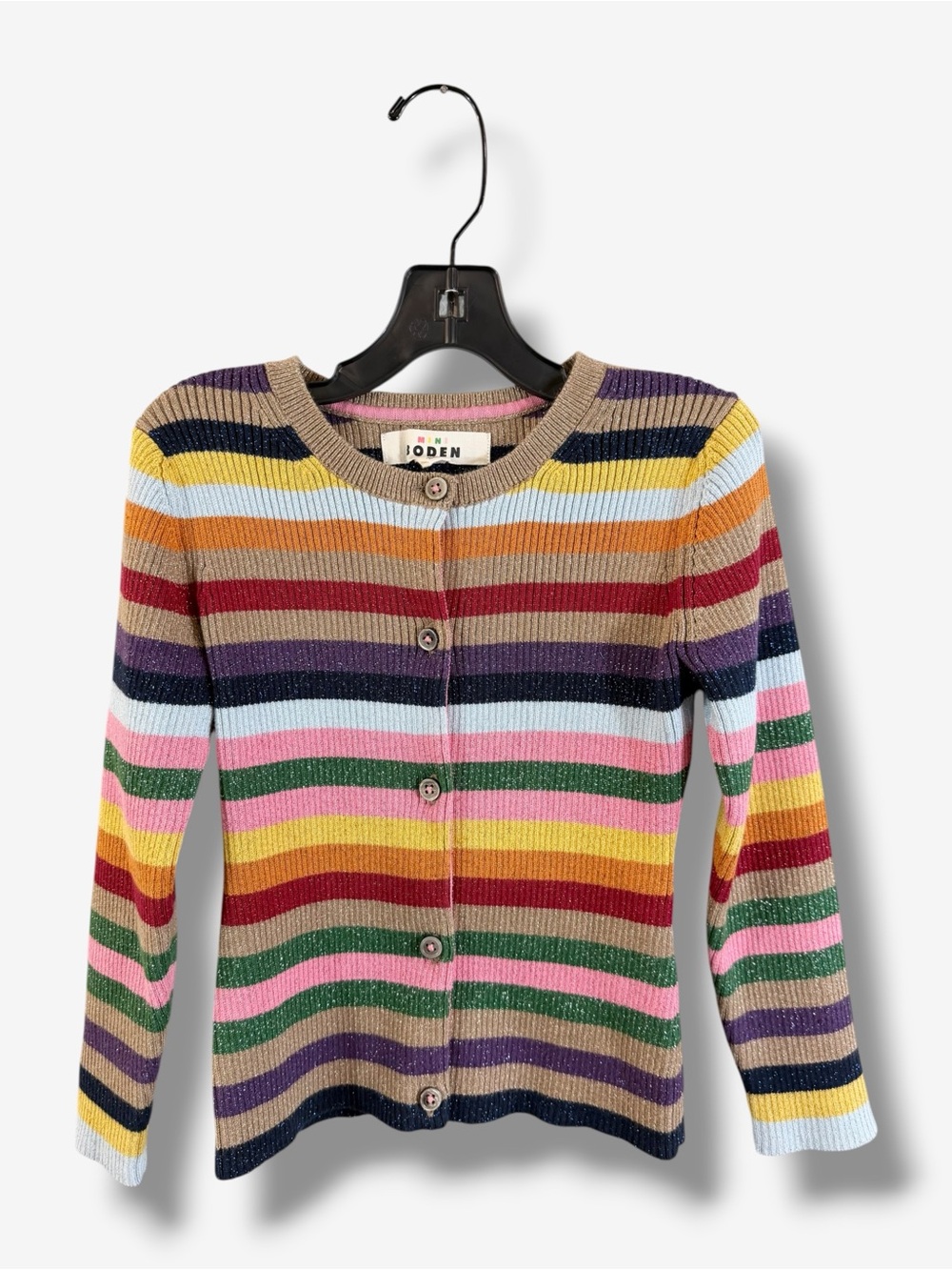 Mini Boden 5-6Y Multicolor Striped Metallic Knit Cardigan Girls